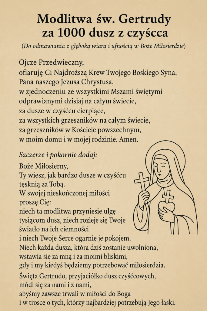 modlitwa do świętej gertrudy za 1000 dusz z czyścca