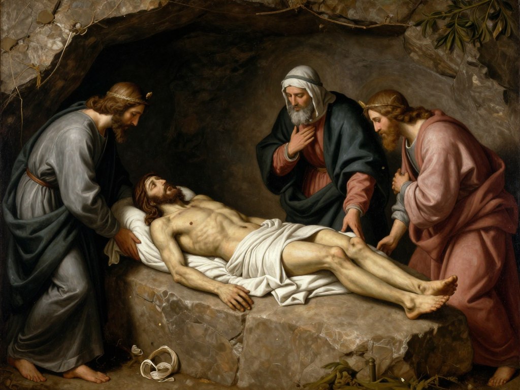Stacja czternasta - Ciało Jezusa złożone do grobu