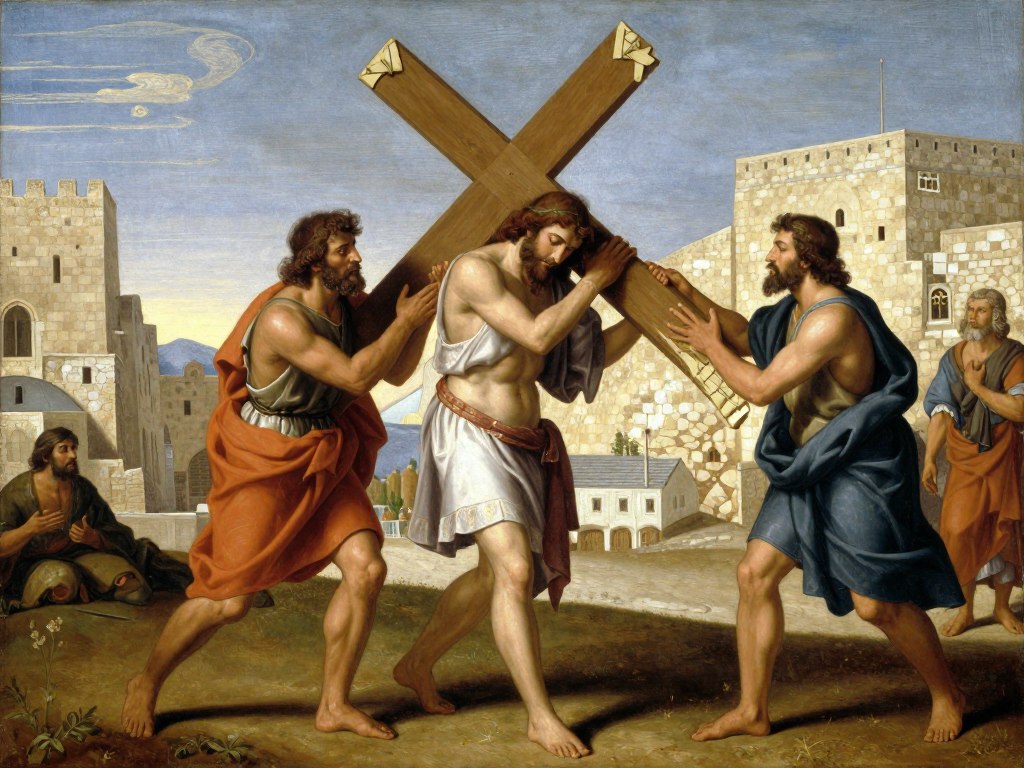 Stacja piąta - Szymon Cyreny pomaga nieść krzyż Jezusowi