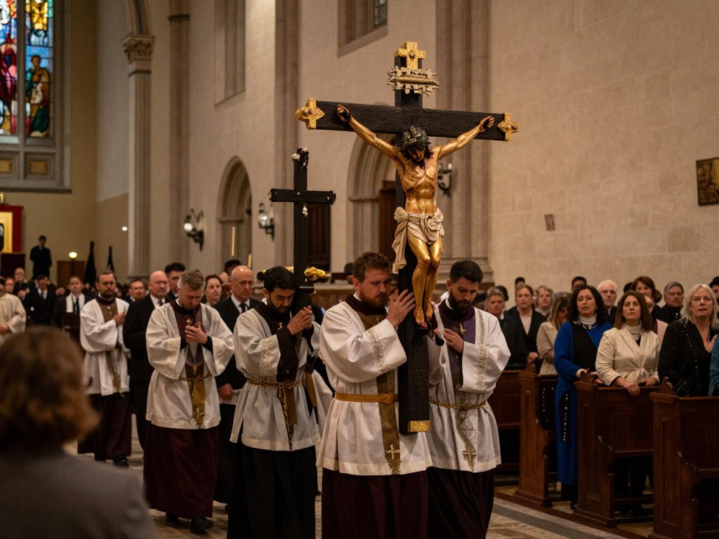 Uroczysta droga krzyżowa w Wielki Piątek z procesją wiernych